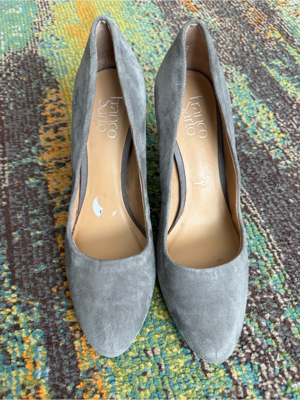 Franco Sarto Gray Suede Pointed-Toe Heels